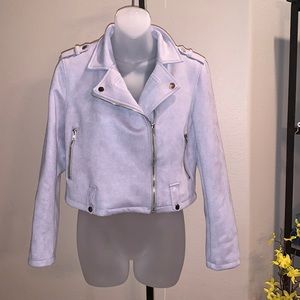 NWT Zaful Women’s Gray Faux Suede Moto Jacket Short Waist  Size Large